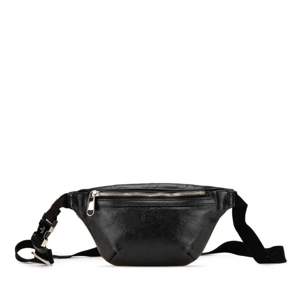 Gucci GG Embossed Belt Bag Waist Body Belt Bum Crossbody Black Leather